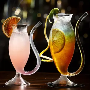 Cocktail Wine Glasses, Port Sipping Sipper Cups Goblet Martini Glass With Built-in Straw For Cocktails Whiskey Juice Party Club Home Bar Glassware Barware, Goblet With Built-in Straw