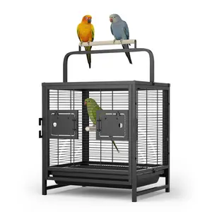 19 Inch Metal Bird Cage, Bird Small Travel Carrier Cage with Handle & Slide Out Tray, Wrought Iron Flight Bird Cage for Parakeet Cockatiel Lovebird