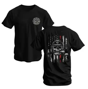 Firefighter Skull Flag T-Shirt, American Flag Graphic Tee with Firefighter, Heroic First Responder Apparel for Men & Women, Firefighter Gift Idea, Graphic Tees Men