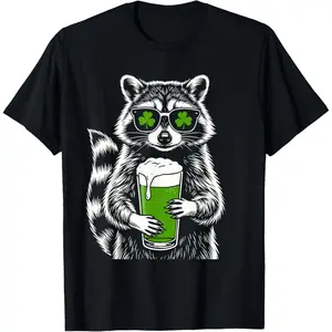 Raccoon St Patty's Shamrock Beer Funny St Patrick's Day T-Shirt