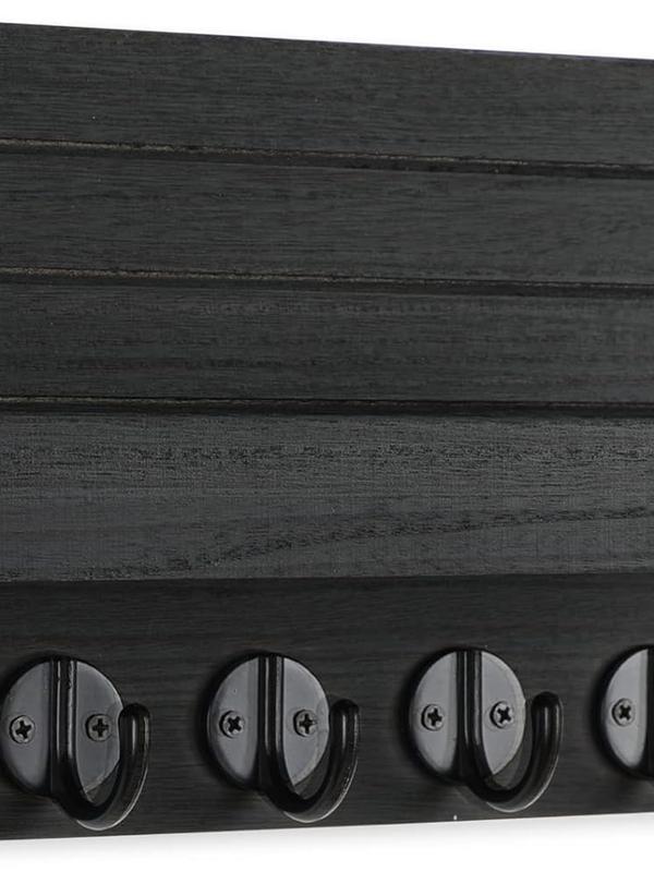 Paulownia Wood Key Hanger Wall Mounted Decorative Key & Mail Holder with Large Hooks for Bags Coats Umbrella 9.8”W x 6.7”H x 4.2”D Shelf Hanging Wooden