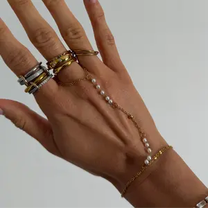 EVRY JEWELS Gold or Silver Plated Women's Hypoallergenic Pearly Yours Hand Chain
