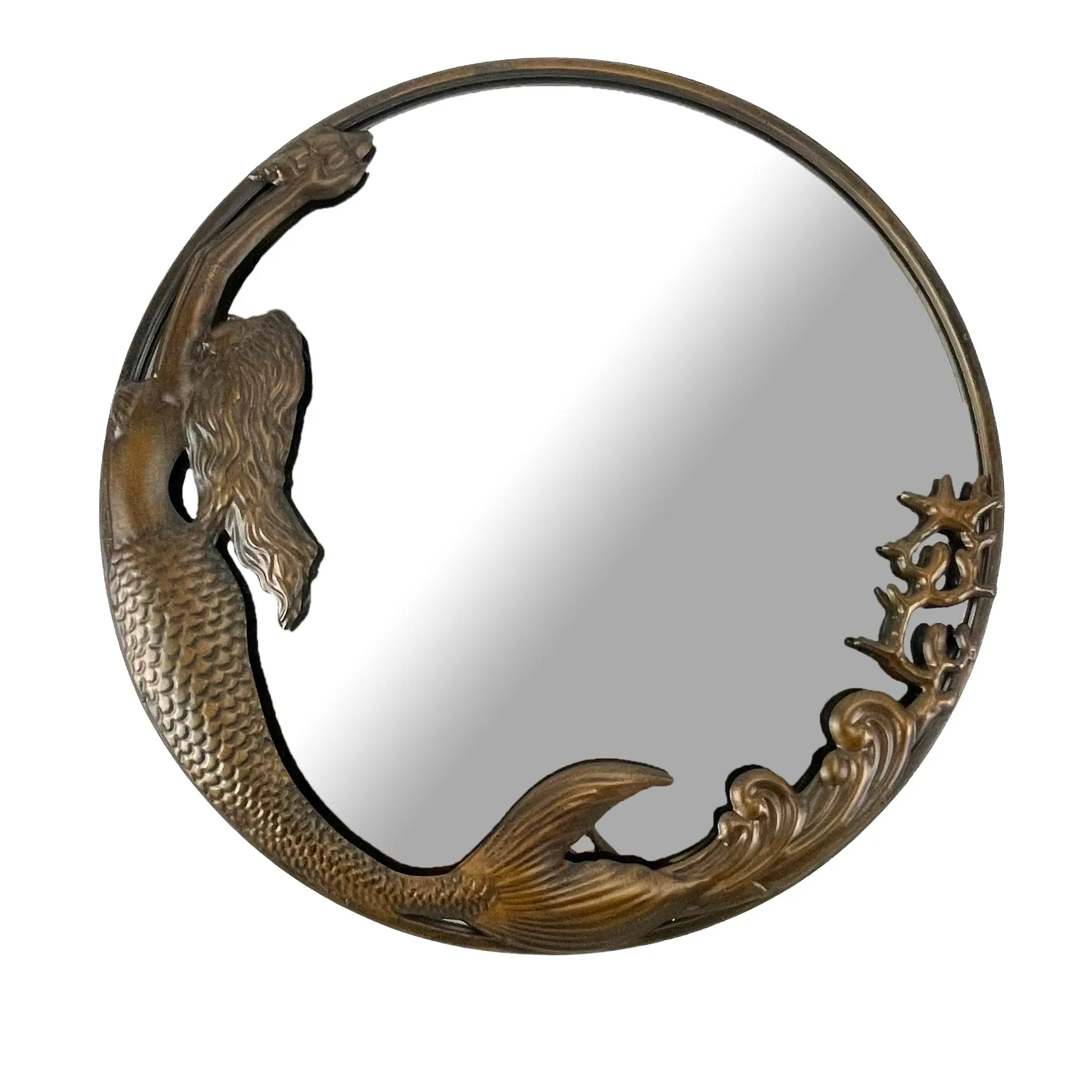 Bronze Finish Nautical Wall-Mounted Mirrors, 20-Inch Decorative Accent Set – Coastal Mermaid & Octopus Designs, Elegant Focal Points for Living Room or Bathroom Décor
