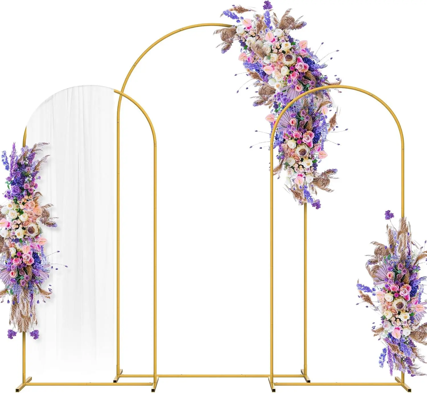 Set of 3 Gold Arch Backdrop Stands – 7.3ft & 6ft Metal Arch for Wedding Ceremony, Birthday, Baby Shower | Decorative Balloon & Flower Stand