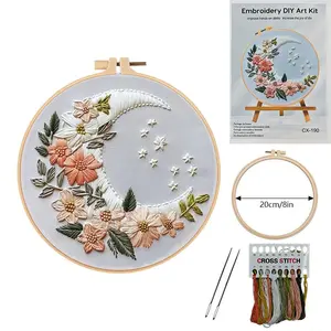 Butterfly & Flower Pattern Embroidery Design Kit, DIY Cross Stitch Embroidery Kit with English Instructions, DIY Embroidery Supplies, Embroidery Thread, Handmade Gifts