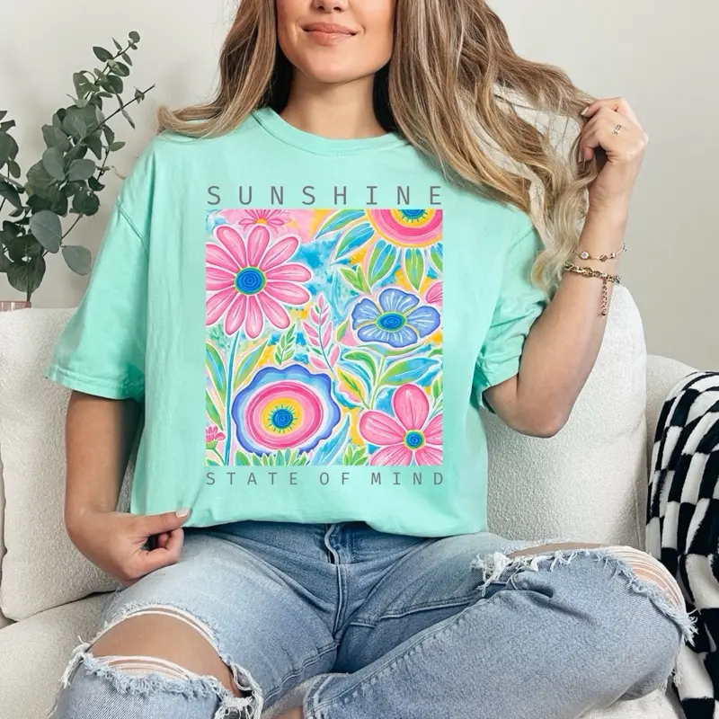 Sunshine state of mind colorful T-shirt Comfort Colors Summer Everyday Style Shirtsleeve love casual comfortable super soft relaxed fit unisex Sizing womenswear Streetwear  vintage Crewneck Printed Loose Graphic Top