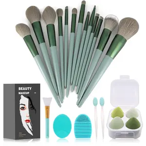 Makeup Brushes 22 Pcs Kit Foundation & Eyeshadow Set Soft Comfortable Bristles Green Handle for Beginners & Pros