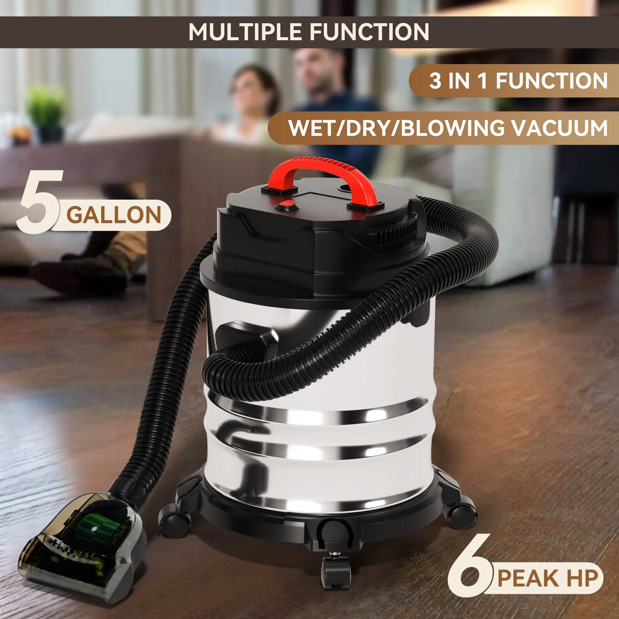 18L/35L Handheld Canister Vacuum Cleaner, Bucket-Type Pellet Stove Ash Vacuum, 16-23kpa Powerful Suction, Stainless Steel Canister, Dust Remove, For Home Office, Carpet Floors & Pet Hair