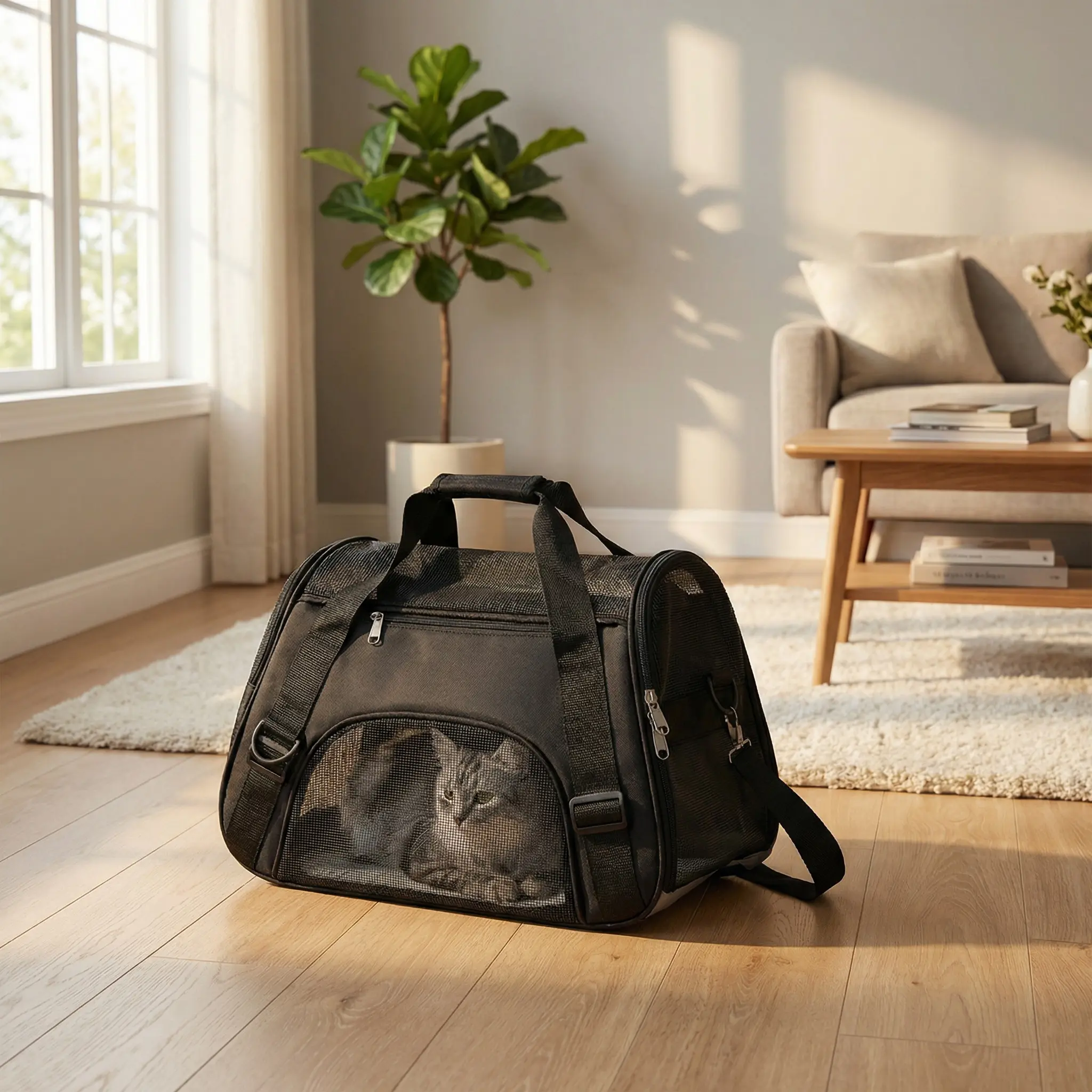 Large Capacity Pet Carrier Backpack – Portable Dog & Cat Travel Bag with Shoulder Strap and Handle for Easy Pet Transport