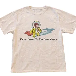 Gildan Women's White T-shirt, Curious George The First Space Monkey Shirt, Y2K Tee, Vintage Monkey Curcious George Shirt, Unisex Shirt, Gift for Him for Her