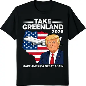 Take Greenland 2026 Funny Meme 100% Cotton T-Shirt – Retro Airplane & Map Graphic Tee, Trendy Casual Top for Meme Lovers & Humor Fans