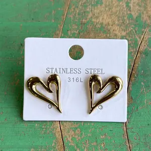 Gold Stainless Steel Cutout Heart Post Earrings