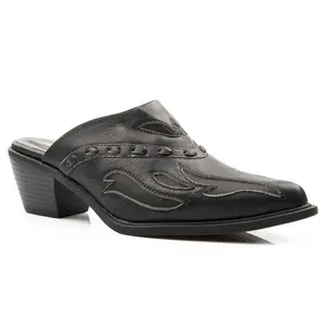 Roper Womens Fashion Black Faux Leather Laced Underlay J Toe Mules