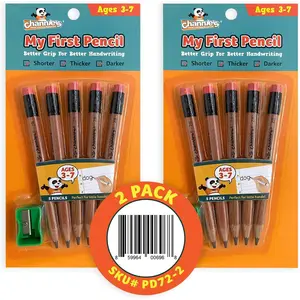 My First Pencil, Easy-to-Hold Jumbo Pencils for Preschoolers, Kindergarteners & 1st Graders, Brown Wooden 2B Fat Pencils for Kids Ages 3-7, 2 Pack (5 Each) + Sharpener