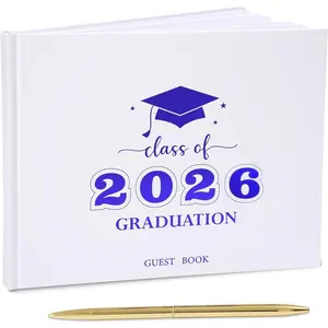 Graduation Guest Book, Class of 2026 Graduation Guest Book with Pen, Hardcover Guest Sign in Book, Memory Scrapbook, Graduation Decorations, Grad Party Supplies for High School, College (Blue)