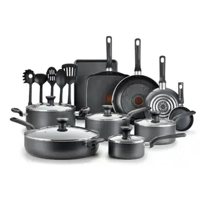 Upgrade your cooking game with 20 non-stick pots & pans in chic grey! Easy Care set for effortless meals.