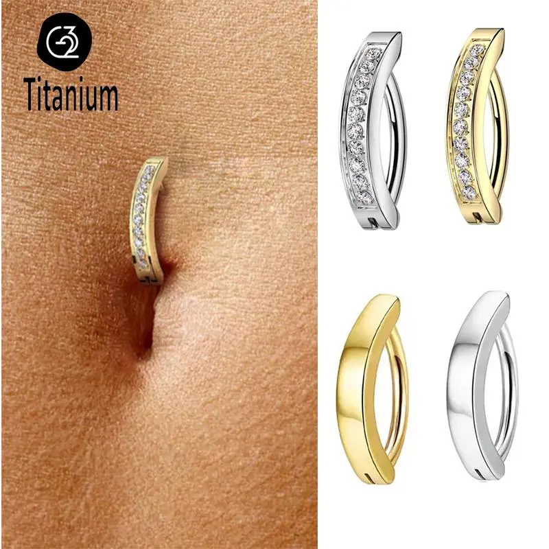 1PC Implant Grade G23 Titanium Cz Belly Button Ring Septum Rings Clicker Belly Clip Navel Ring Curved Barbell Piercing Jewelry