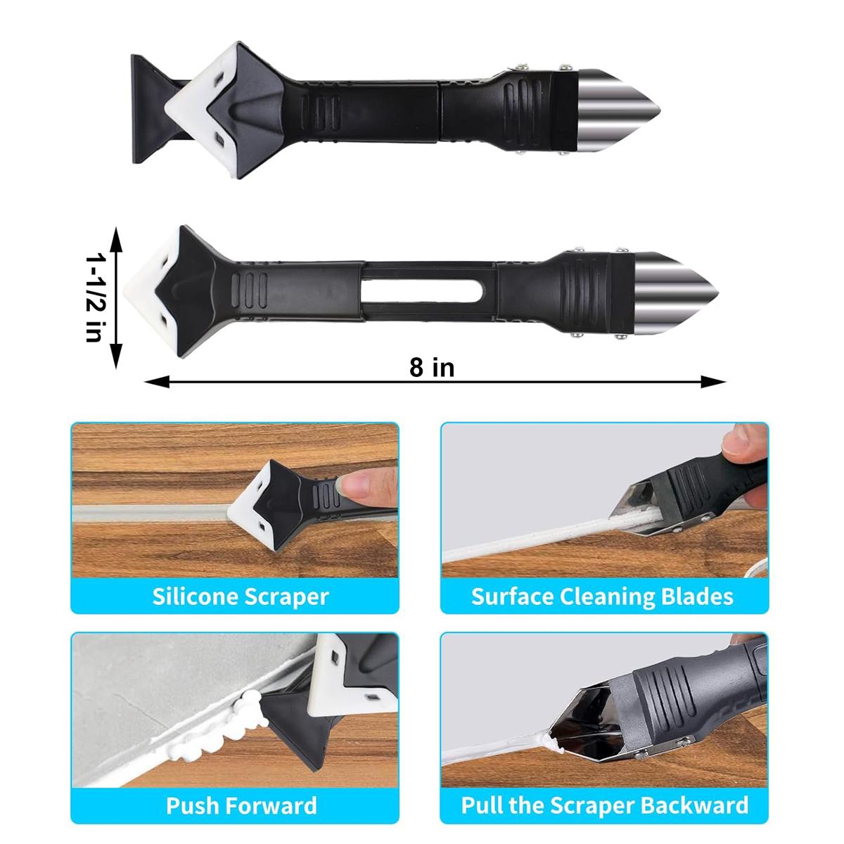 3 in 1 Silicone Caulking Tools, Sealant Finishing Tool Grout Scraper, Reuse and Replace 5 Silicone Pads, Great Tools for Kitchen Bathroom Window, Sink Joint 3 in 1 Silicone Caulking Tools, Sealant Finishing Tool Grout Scraper, Reuse and Replace 5 Silicone Pads, Great Tools for Kitchen Bathroom Window, Sink Joint