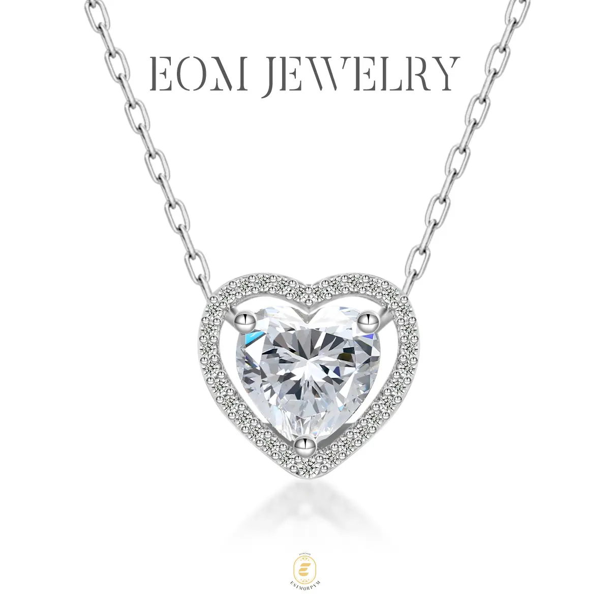 EOM Moissanite 1-2ct Halo Heart Pendant Necklace Silver-Plated Sparkling White Heart Pendant Copper Necklace Silver-Plated Jewelry for Wedding Engagement Anniversary Romantic Elegant Gift Daily Wear