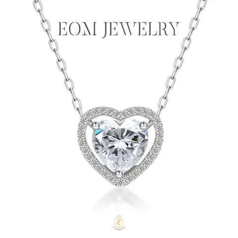 EOM Moissanite 1-2ct Halo Heart Pendant Necklace Silver-Plated Sparkling White Heart Pendant Copper Necklace Silver-Plated Jewelry for Wedding Engagement Anniversary Romantic Elegant Gift Daily Wear