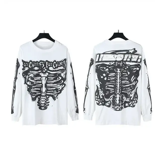 HellStar Skeleton Ribcage Graphic Long Sleeve Shirt Y2K Gothic Streetwear Punk Tee
