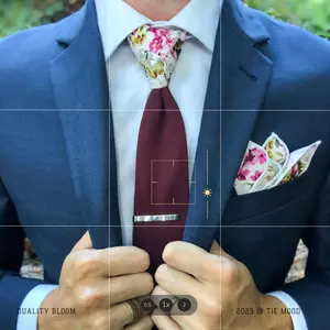 TIE MOOD Cabernet Solid Front & Pink Floral Back Necktie for Men | Birdy Grey | Jenny Yoo | Davids Bridal | Azazie | Bill Levkoff