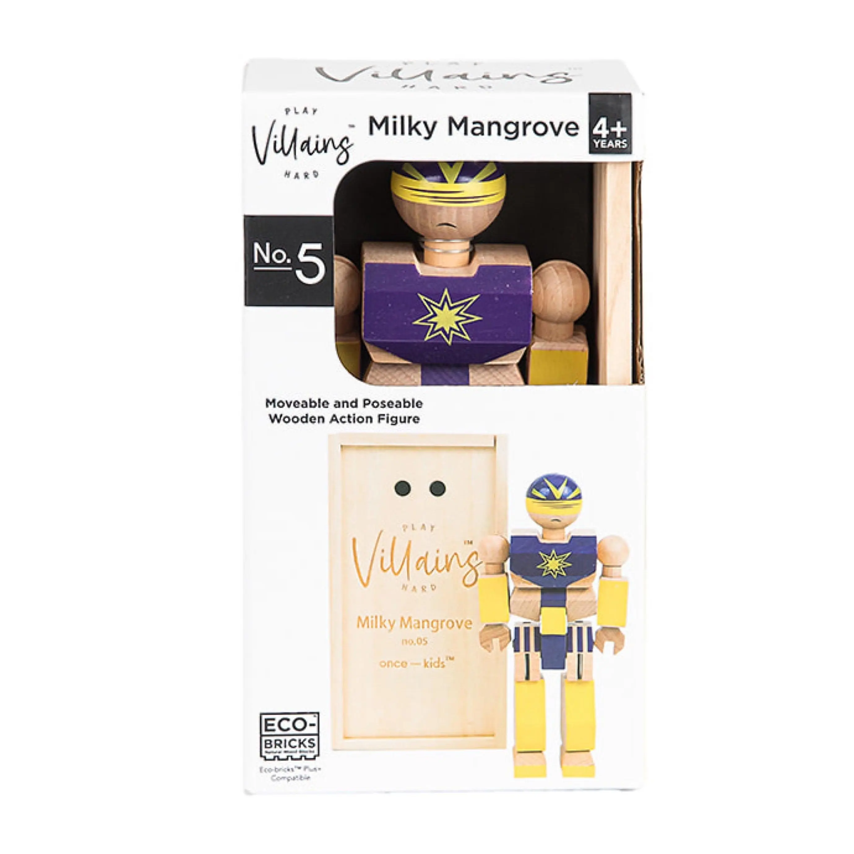 Playhard Villains Wooden Action Figure #5 - Milky Mangrove - Eco-Friendly & Durable Villain