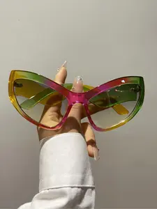 Unisex Cat Eye Frame Glasses, Trendy Casual Colorblock Glasses for Outdoor, Fashionable Glasses for Travel & Party Use