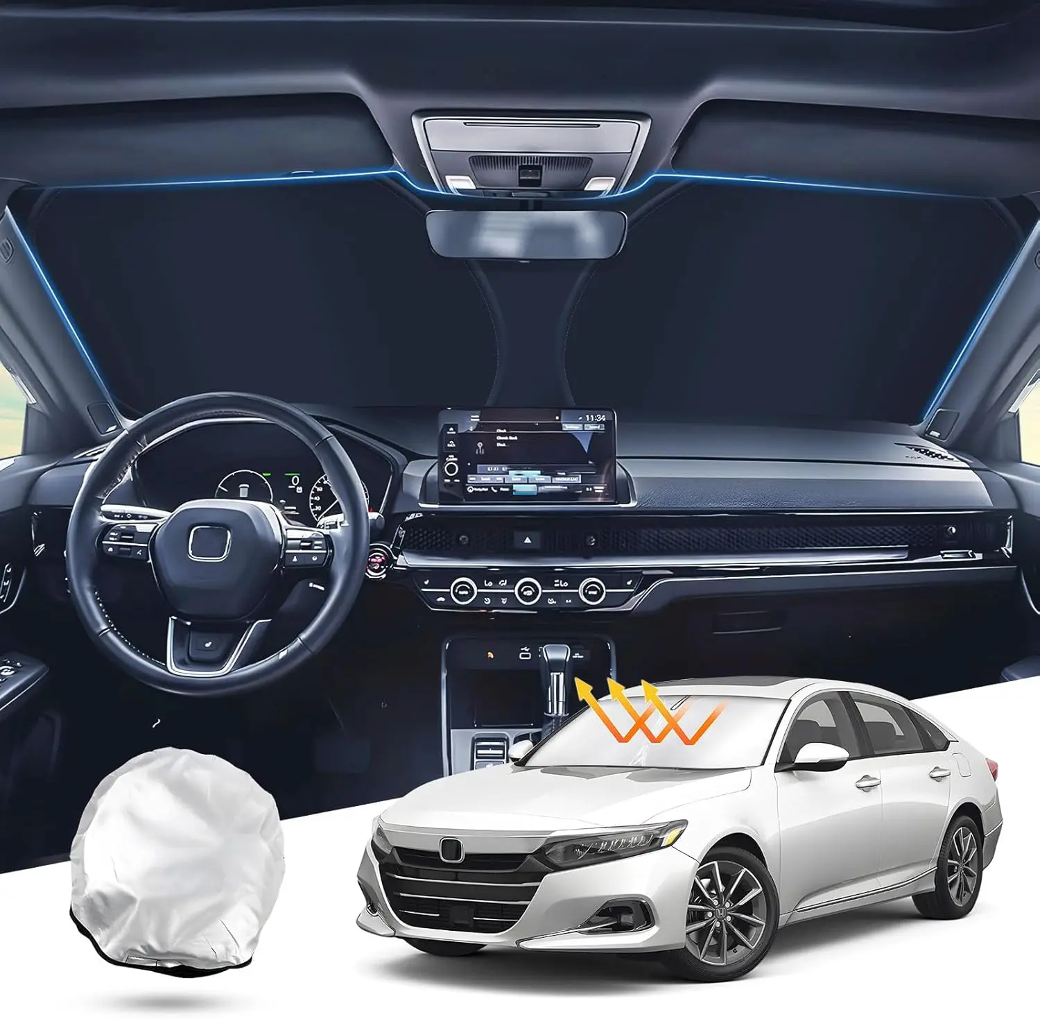 27.5x55inch Sunshade For Car Windshield,Foldable Windshield Cover Sun Shade Keeps Car Cool,Universal Car Accessories Titanium Silver Sun Blocker for Car Windshield Fits Car Truck SUV