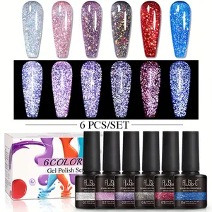 AWStorG 6Pcs Multi-Pack Sparkling Reflective Gel Nail Polish Set - UV Soak-Off Colorful Glitter Manicure Supplies, Spring Nail Care Cosmetics, Gift for Mom, Nail Supplies