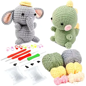 KRABALL DIY Crochet Animal Kit with Hand Knitting Yarn Needles Plush Doll Easy for Starter Includes Enough Yarn Hook Accessories