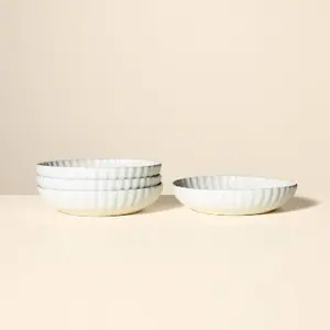 4pk 25oz Scalloped Edge Stoneware Pasta/Grain Bowl Cream - Hearth & Hand with