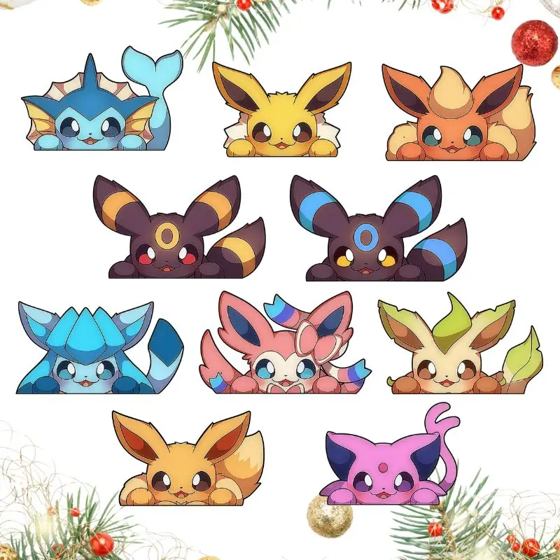 Eeveelutions Vinyl Peeker Sticker, Sylveon, Vaporeon, Jolteon, Flareon, Espeon, Umbreon Sticker, Tumble or Mug, Car