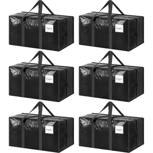 6-Pack Extra Heavy Duty Large Moving Bags with Strong Zippers and Comfortable Handles, Durable Clothing Storage Bags, Suitcase Garbage Bags, College Supplies Packing Moving Boxes, Black