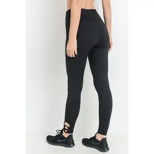 Mono B RED - Side Strap Calf Detail Full Leggings Black Casual Slim-fitting