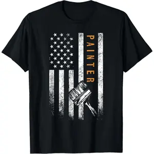 Cotton Streetwear Graphic Tees Casual Round Neck Shortsleeve Fashion Painter American Flag Design Painting T-Shirt