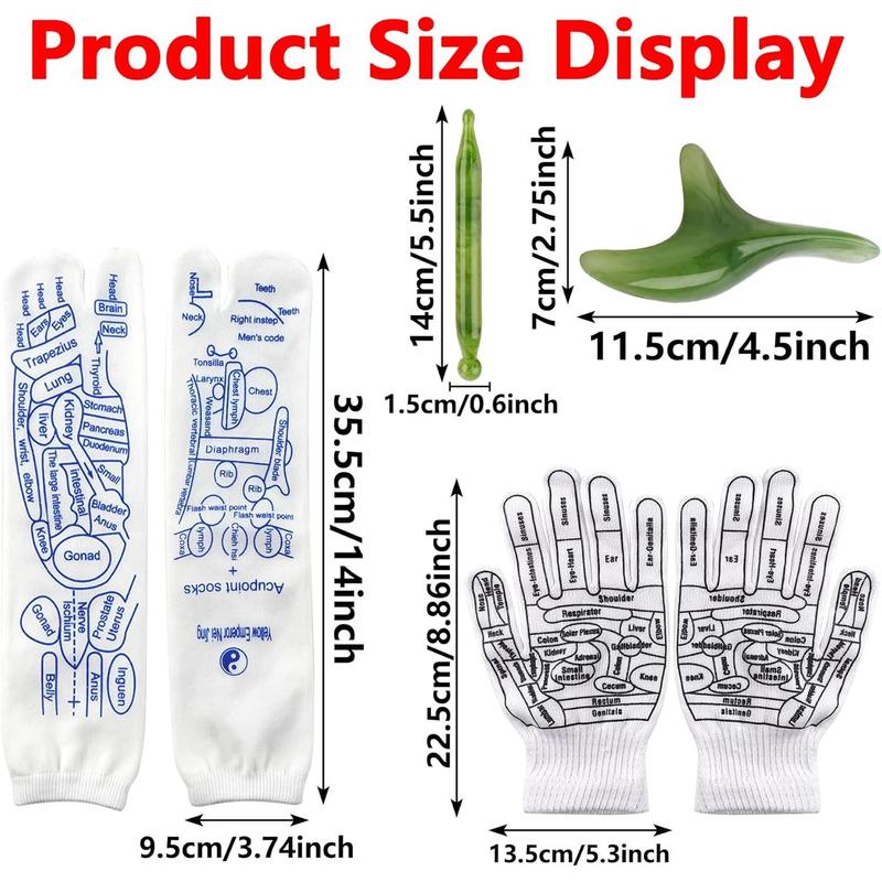 1 Set Reflexology Socks with Tools and Gloves Set,Unisex Pressure Point Socks with Reflexology Tools,Acupuncture Socks Kit for Foot Massage, Foot Massage Sock Guide,Hand Tools Kits