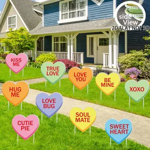 10Pcs Valentine's Day courtyard garden decorative stakes, multi-color love slogan decorative signs, courtyard garden festive atmosphere decoration, candlelight dinner atmosphere creation, wedding venue decoration props, Garden Decorations