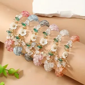 SHUJUAN 6pcs Elegant Floral & Crystal Beaded Bracelet Set - Stretchy, Stackable, Vintage-Inspired Resin Handcrafted Jewelry for Parties & Special Occasions, Ideal Holiday Gift, Party Jewelry |     Vintage-inspired Design |     Stretchy Bracelets