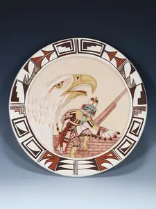 Navajo Hopi Style Hand Coiled Pottery Plate