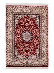 940 - Handmade Authentic Persian Isfahan Wool And Silk Medallion Rug