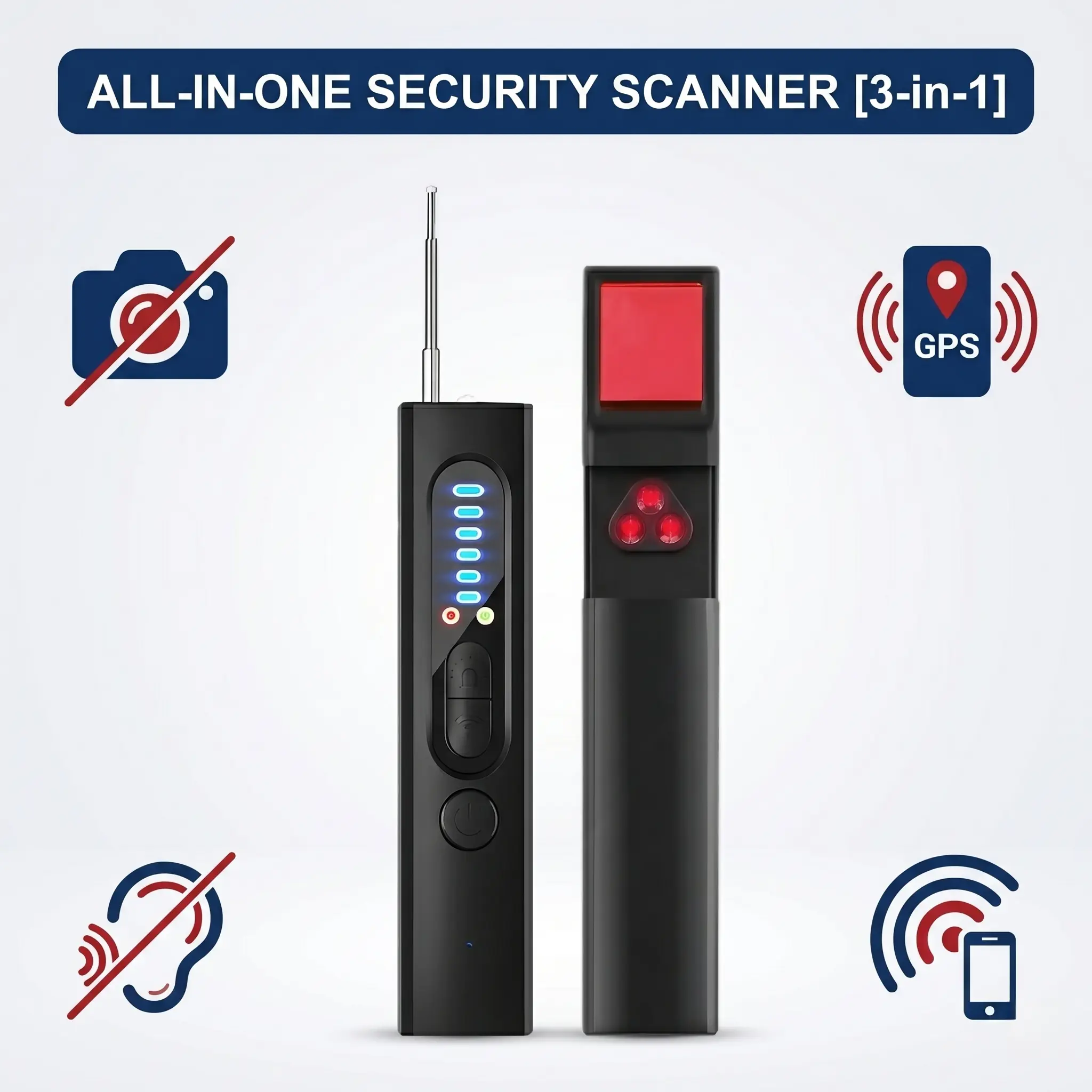 3-in-1 Wireless Rechargeable Hidden Camera Detector, Magnetic RF Signal Scanner for GPS Trackers & Listening Devices, Ultra-Portable Security Detector for Hotel, Car