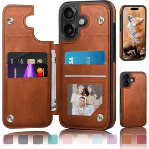 L-PCS005   Designed for iPhone 16 Case Wallet with Card Holder, [Magnetic Clasp Cover] [RFID Blocking Leather Protection] Shockproof Women Men Cases 6.1 Inch for Apple 16 Light Brown