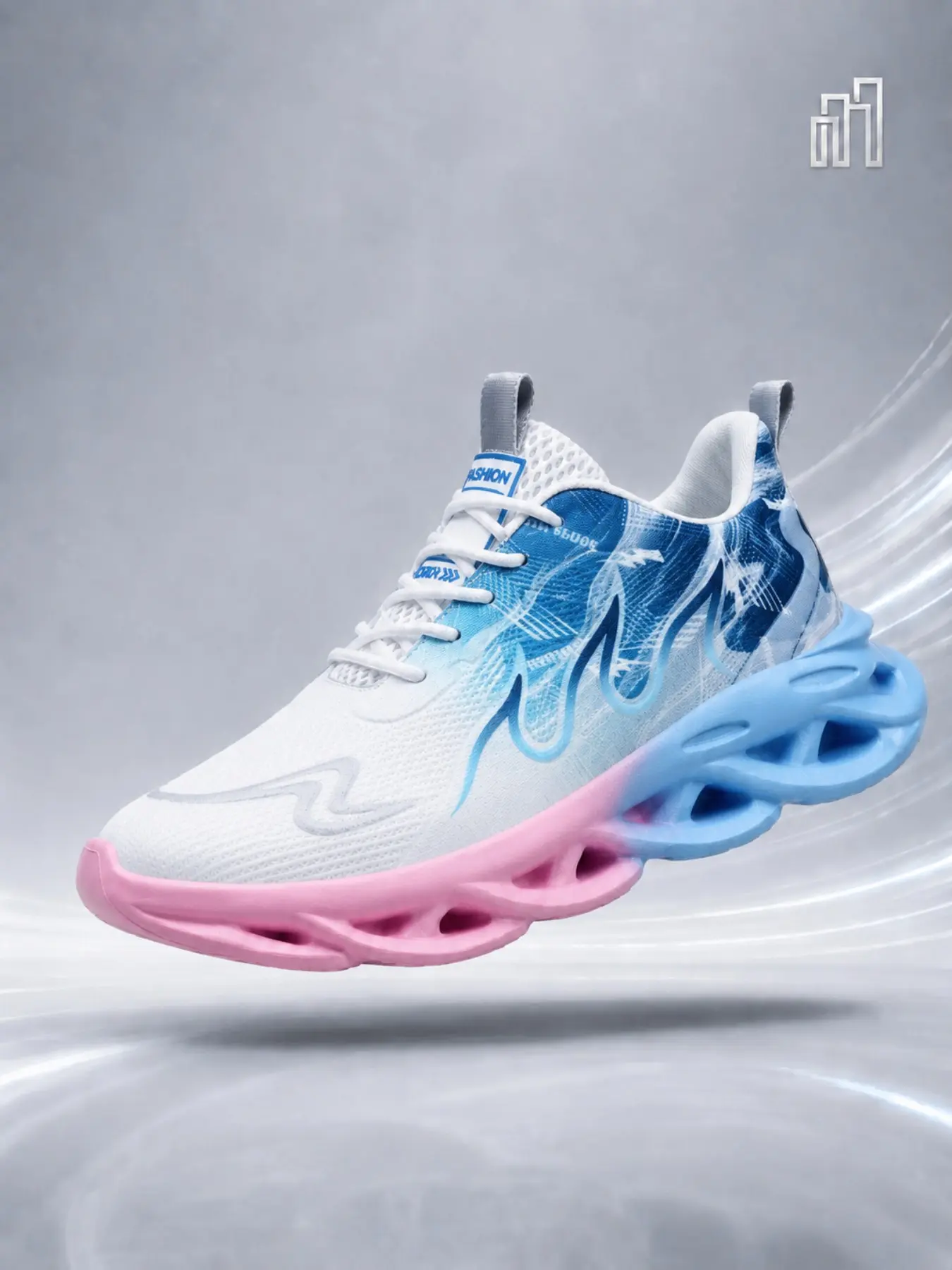 [Dn. Monkeys] New Dad Shoes, Trendy Colorblock Flame Pattern, Thick Sole Sporty Running Shoes, Breathable Textile Upper, All Seasons