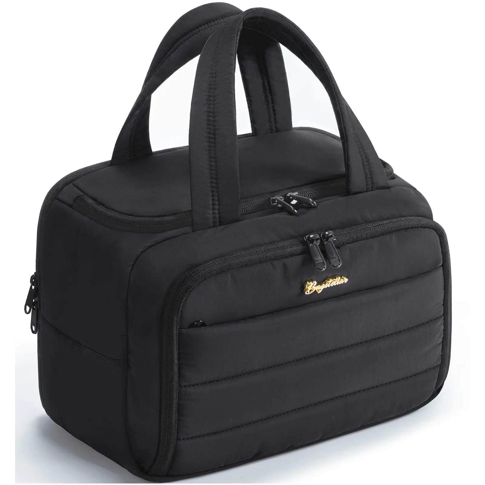 (LIVE ONLY)Bagstellar Wide-open Travel Bag, Lightweight Puffy Toiletry Bag for Women, Quilted Makeup Bag Organizer Water-resistant Cosmetic Bag with Handle for Toiletries, Essentials, Accessories