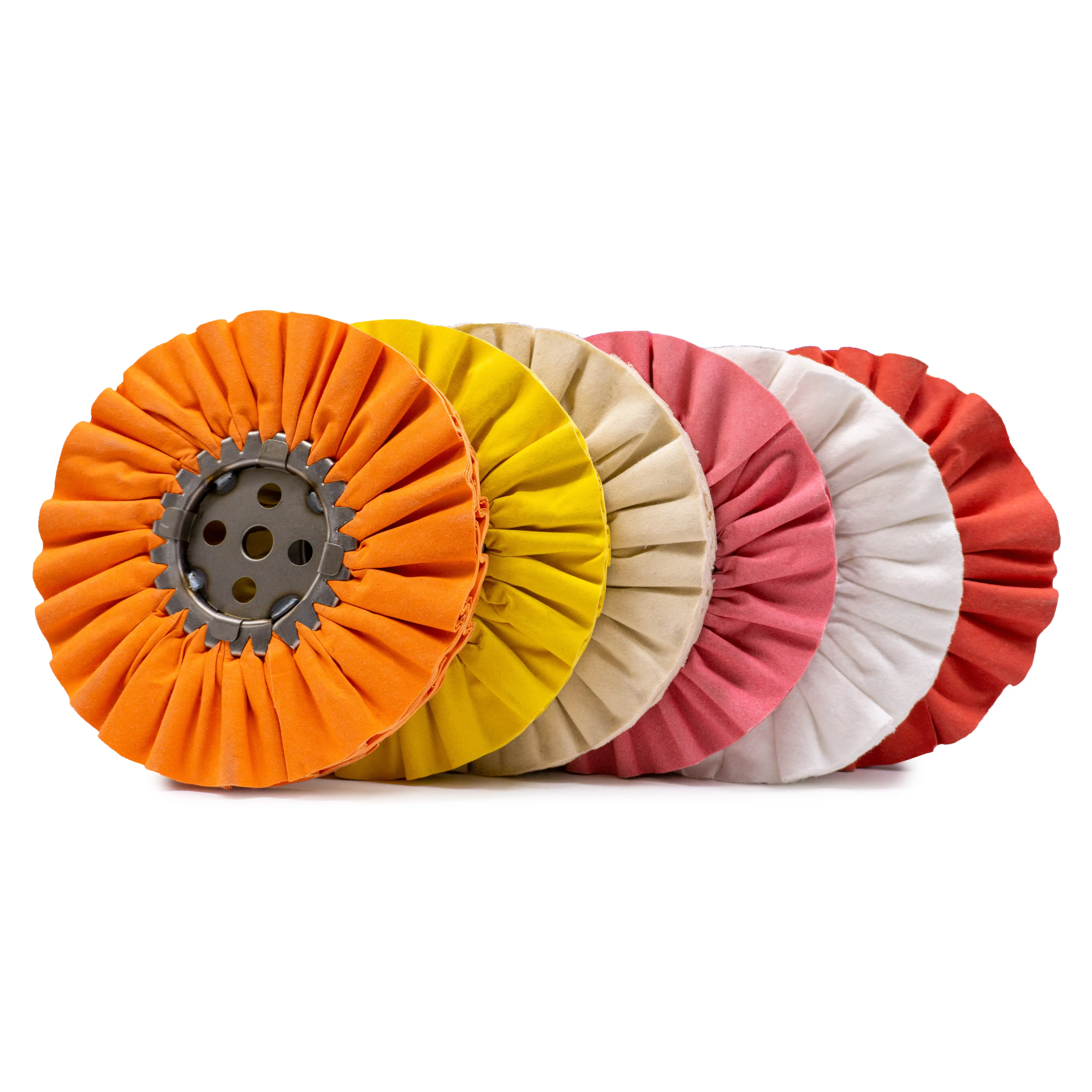 Maverick Abrasives | 10" Airway Buffing Wheels For Polishing - 3" Clinch Ring - Optional 5/8" Center Plate - For Aluminum Stainless Brass Copper - Pair With Tripoli Rouge Compounds - Bench Grinder & Polisher Compatible