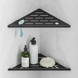 Shower Corner Shelf with Razor Hole, No Drilling Tile Shower Shelves, Rustproof Stainless Steel Corner Shower Shelf, Modern Shower Shelves for Tile Wall, Grout in Shelf for Bathroom 2-Pack, 10" Black