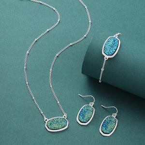 Full Gold Necklace Women's 14K Gold Plated No Color Change Exquisite Gemstone Crystal Oval Pendant Necklace Rose Quartz Druzy Stone Necklace Birthday Wedding Daily Jewelry Gift for Mom