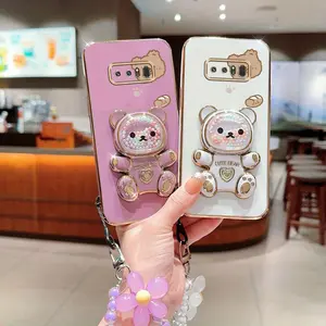 Note 8 Impact Resistant PC Fashion Strap Lanyard Phone Holder Case For Compatible With Samsung Galaxy Note 8 Cute Bear Stand Cover