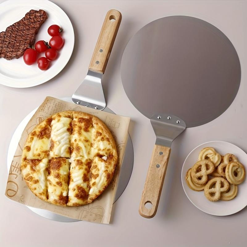 1 pc Wooden Handle Pizza Spatula, Stainless Steel Cake Lifter, Home Baking Tool, Easy Grip Home Kitchen Baking Accessory for Pizza & Cake